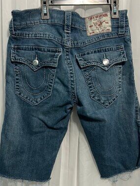 True Religion Distressed Blue Denim Shorts